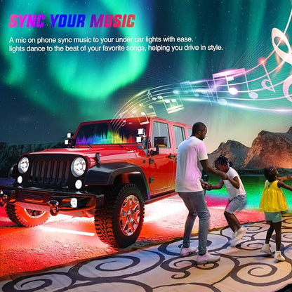 Nilight 6Pcs Car Underglow Neon Accent Strip Lights 300 LEDs RGB Multi Color DIY Sound Active Function Music Mode with APP Control and Remote for Van SUV Truck