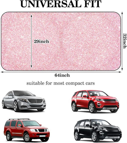 Windshield Sun Shade Foldable Car Front Window Covers for Car Accessories Sun Heat UV Rays Visor Protector Protection for Universal Cars SUV Truck(Pink Sequins)