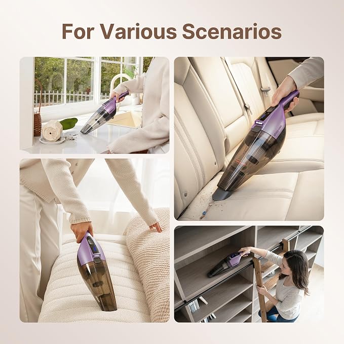 Shop-Vac S1 12V Handheld Vacuum Cordless, Dual-Speed Powerful Portable Car Vacuum Rechargeable, Wall-Mounted Lightweight Hand Vacuum for Home & Car, LED Illumination, HEPA Filter, Purple