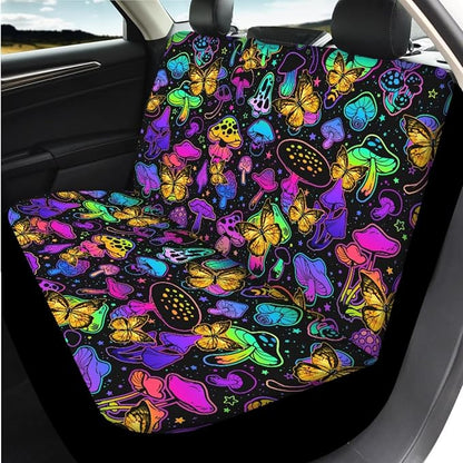 14 Pcs Mushroom Car Seat Covers Full Set with Auto Steering Wheel Cover Armrest Cushion Protector Seat Belt Covers,Rianbow Mushroom Auto Accessories,Universal Fit Cars SUV Trucks