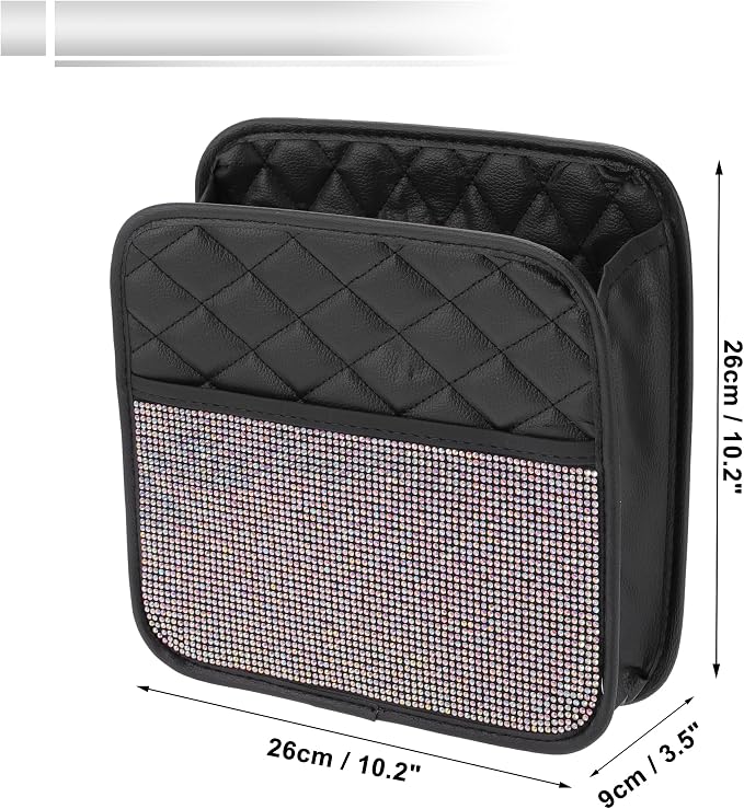 1 Pcs Universal Car Trash Can Hanging 10.2" Length 3.5" Width 10.2" Height Trash Bin Multicolor Faux Leather Rhinestone