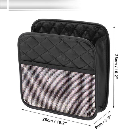 1 Pcs Universal Car Trash Can Hanging 10.2" Length 3.5" Width 10.2" Height Trash Bin Multicolor Faux Leather Rhinestone