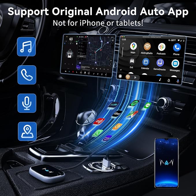Wireless Auto Adapter, Wireless Carplay Adapter, Latest NFC Touchscreen Connectivity, Plug-and-Play for Android Devices (Android 11 and Above)