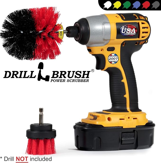 2 Piece Red Stiff Brush Cleaning Set - Outdoor Cleaning Brush Sets - Home Siding Cleaning Brush - Masonry Brick and Stone Cleaning Tools - Deck and Patio Scrubbers - Gutter Cleaning Outdoor Brush Set
