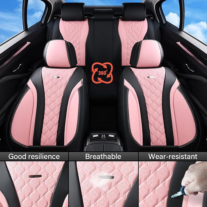 Coverado Seat Covers, Car Seat Covers Front Seats, Perforated Diamond Leather Car Seat Cover, Waterproof Car Seat Cover, 2 Pack Car Seat Protector Front Seat Cover Universal Fit Most Car, Black&Pink