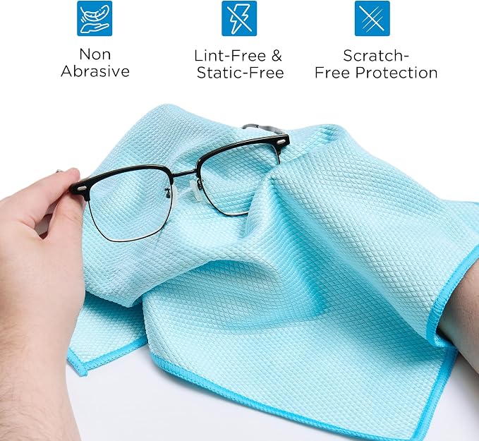 Microfiber Glass Cleaning Cloth, White Purple Blue, 6 Pack | 15.5x15.5 Inches Lint Free Streak Free Stainless Steel Cloth For Window Screen Car