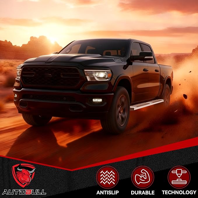 6 Inches Running Boards Side Steps Compatible with 2019-2026 Dodge Ram 1500 New Body Style Crew Cab 4 Full Size Doors, Stainless Steel Step Bars