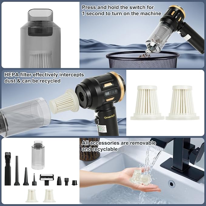 Handheld Car Vacuum Cleaner 17000Pa High Power, 3-In-1 Mini Car Vacuum Portable Cordless, 6000Mah Battery, 3-Speed Brushless Motor Powerful Handheld Vacuum Cordless with Led Light 3 for Home, Pet Hair