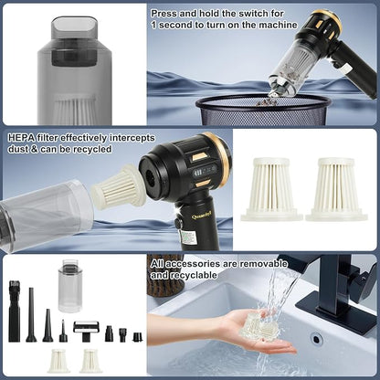 Handheld Car Vacuum Cleaner 17000Pa High Power, 3-In-1 Mini Car Vacuum Portable Cordless, 6000Mah Battery, 3-Speed Brushless Motor Powerful Handheld Vacuum Cordless with Led Light 3 for Home, Pet Hair