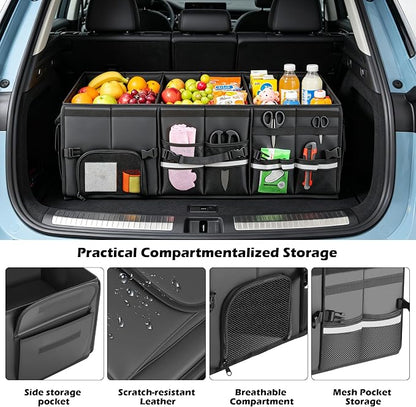Trunk Organizer Car Organizer Leather Storage Box Foldable Trunk Organizer for SUVs & Sedans Sturdy Car Organization for Car Accessories, Tools, Sundries, Collapsible and Adjustable, 35.5 Inch