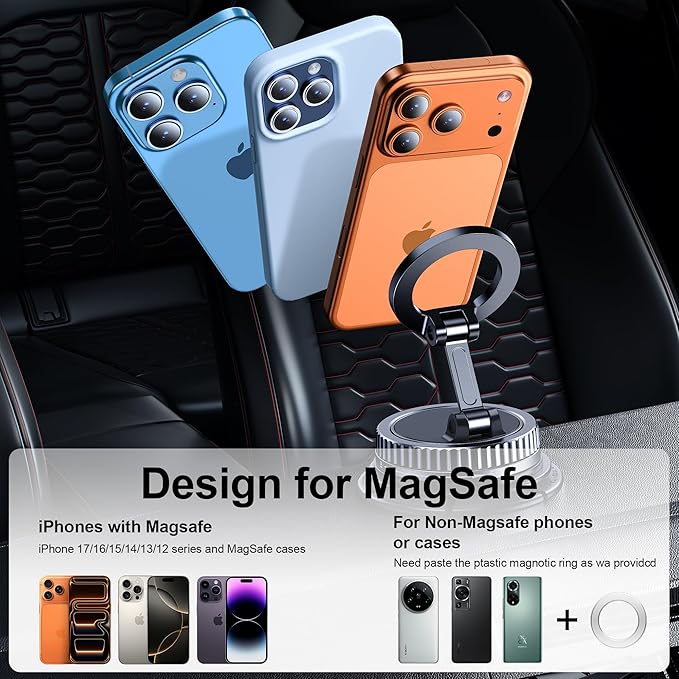 Car Phone Holder for Magsafe [2026 89+LBS Suction & 3700gf Magnetic] 360° Adjustable cell Phone Mount, Phone Holders for Your Car Dashboard & Windshield Shower & Wall Mounts for iPhone 17-12 Series