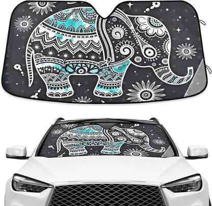 Elephant Window Shade for Car Elephant Windshield Sunshade Blocks UV Rays Visor Protector Indian Accordion Folding Sun Reflector Auto Sunshade for Car Truck SUV