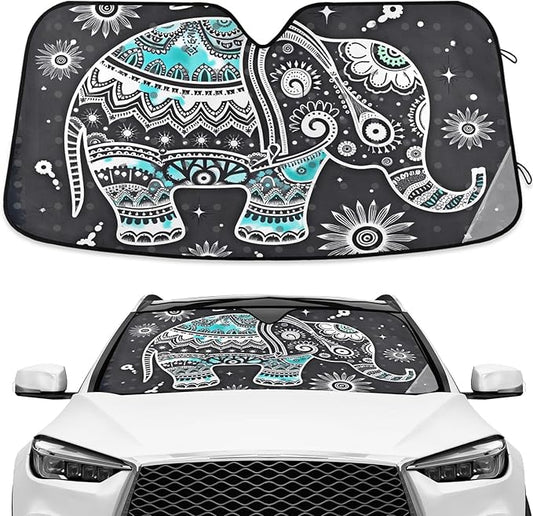 Elephant Window Shade for Car Elephant Windshield Sunshade Blocks UV Rays Visor Protector Indian Accordion Folding Sun Reflector Auto Sunshade for Car Truck SUV