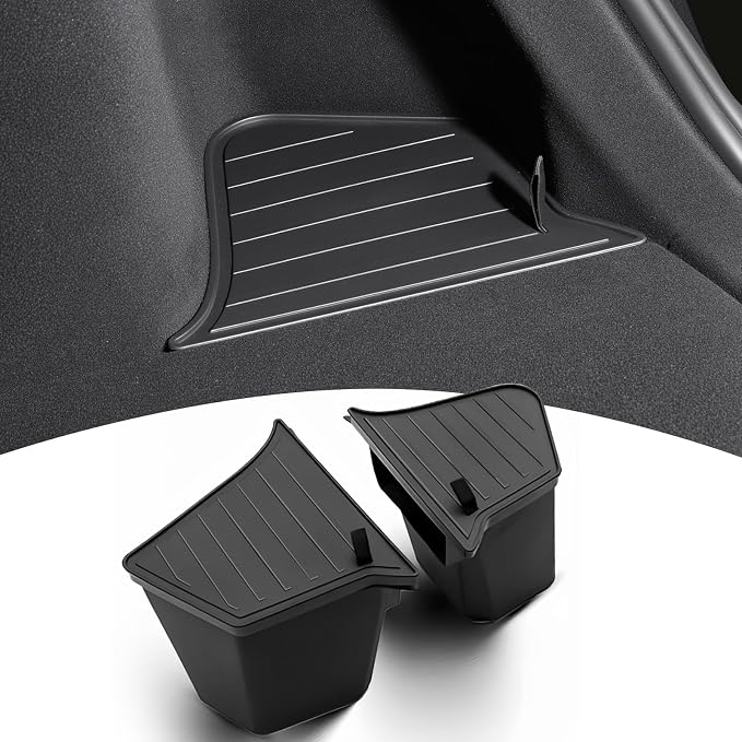 Rear Trunk Organizer Storage Box Compatible with 2025-2026 Tesla Model Y Juniper, TPE Cargo Side Storage Bin with Lids, Waterproof Anti-Rattle Organizer Accessories for Tesla Model Y 5 Seater