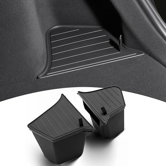 Rear Trunk Organizer Storage Box Compatible with 2025-2026 Tesla Model Y Juniper, TPE Cargo Side Storage Bin with Lids, Waterproof Anti-Rattle Organizer Accessories for Tesla Model Y 5 Seater