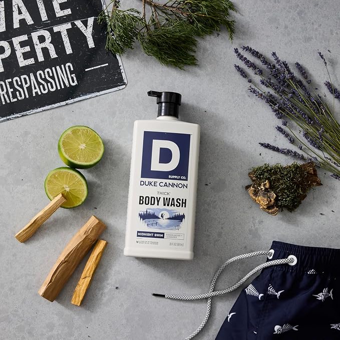 Duke Cannon Supply Co. THICK High Viscosity Body Wash for Men - 30 fl oz - Midnight Swim - Sandalwood + Lavender Scent - Mineral-Enriched, Cleansing Shower Gel