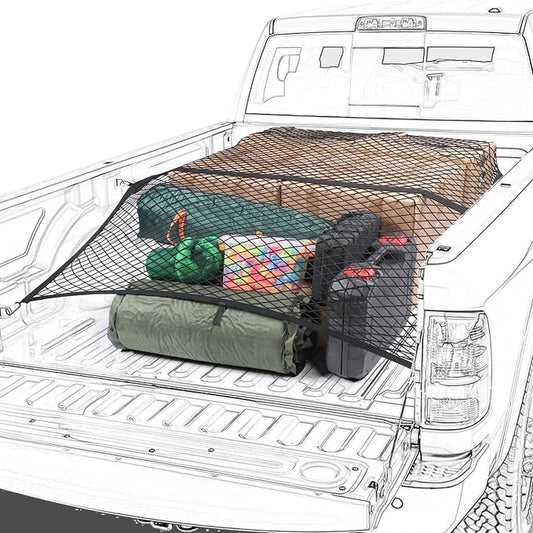 Truck Bed Net – Highly Elastic Cargo Net for Pickup Truck Beds, Stretchable Mesh Organizer Expands from 4'x4' to 7'x7', Suitable for Daily Light Loads on Truck, ATV, SUV, UTV & Boats (Single Layer)