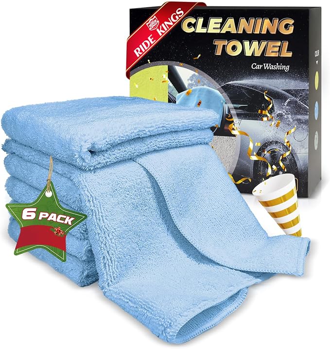 Car Wash Drying Towels, 450gsm Ultra-Thick Absorbent Lint-Free Extra Soft Microfiber Rags for Car Detailing, Interior & Exterior Cleaning Cloths, 16in x 16in - Microfiber, Blue, 6 Packs