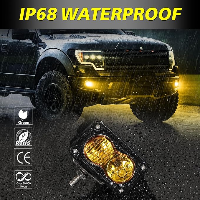 Amber LED Pods, AKD Part 3 Inch CREE LED Amber Fog Lights Pods 40W Spot Flood Combo Off Road Driving Lights Small Chase Lights Ditch Lights Headlight for Dirt Bike Motorcycle Truck UTV ATV SUV Surron
