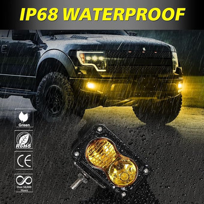 Amber LED Pods, AKD Part 3 Inch CREE LED Amber Fog Lights Pods 40W Spot Flood Combo Off Road Driving Lights Small Chase Lights Ditch Lights Headlight for Dirt Bike Motorcycle Truck UTV ATV SUV Surron