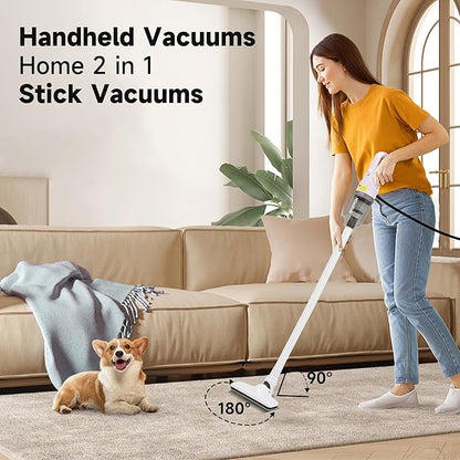 Corded Handheld Vacuum Cleaner,Ultra-Lightweight Mini Portable Vacuums for Home, 6 in 1 Stick Vac Cleaners for Car,Pet Hair(White Corded)
