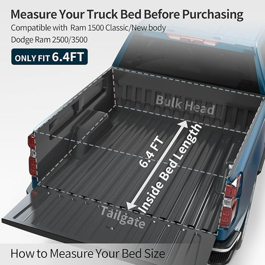 OEDRO FRP Hard Tri-fold Tonneau Cover Fold Truck Bed Covers Compatible with 2002-2026 Dodge Ram 1500 (Inclu. Classic & New), 2003-2026 Dodge Ram 2500 3500 with 6.4 Feet Bed w/o Ram Box