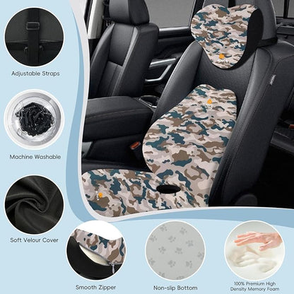 NS YOLO Ergonomic Car Seat Cushion with Comfort Memory Foam Neck Pillow, Car Pillow,Lumbar Support and Big Size Soft Seat Cushion for Driving Seat,Office Chair and Wheel Chair (CAMO-3 pcs)