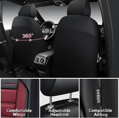 CAR PASS Memory Foam Seat Covers Front, Airy Cool Mesh Thick Car Seat Covers, Leather Car Seat Covers Front Seats Airbag Compatible, Universal Automotive Comfort for Most Cars, Trucks, SUV, Burgundy