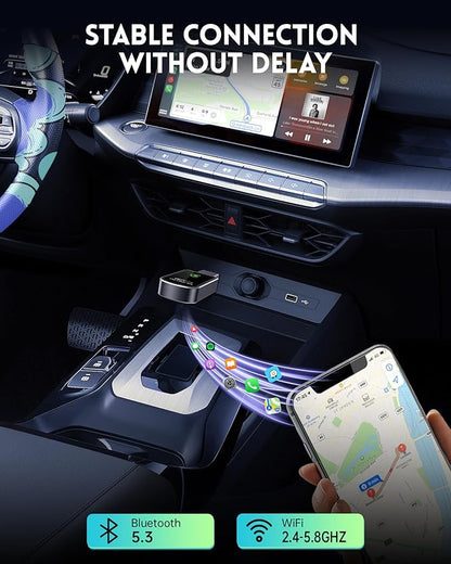 Amzfeel Wireless Carplay Adapter for Apple iPhone, Mini Bluetooth Dongle Convert Factory Wired to Wireless Car Play Plug & Play Auto Connect, Low Latency, GPS Units for Cars 2015+ (Brushed Gery)