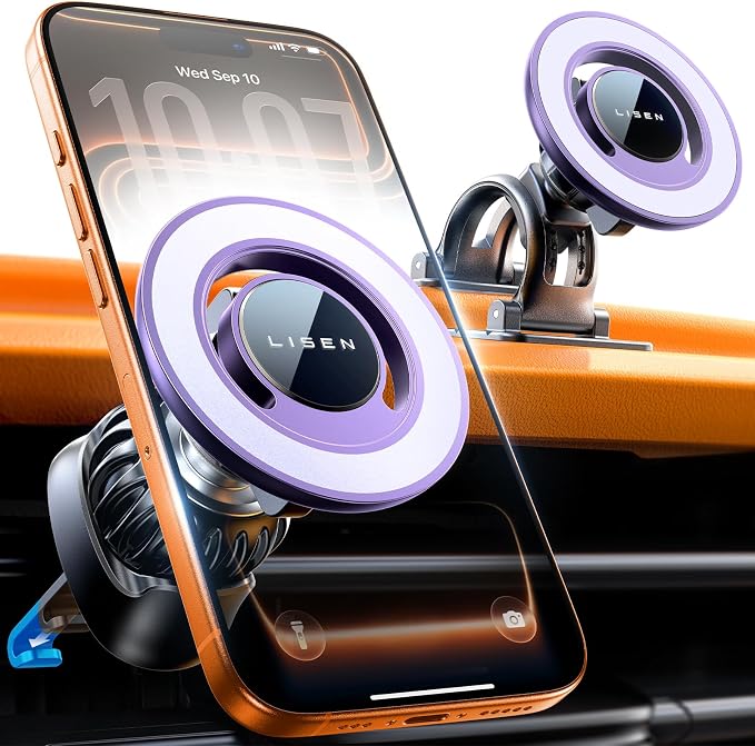 LISEN Fits MagSafe Car Mount Car Phone Holder,Strong Magnetic Phone Holder for Car Magsafe, Dashboard Vent iPhone 16 Car Mount Holder Car Accessories for iPhone 16 15 14 13 12 Pro Max,Purple Kits