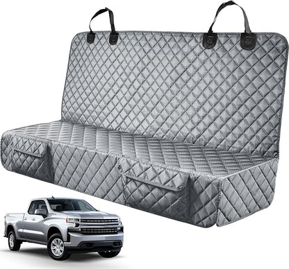 PETICON Dog Car Seat Covers for Truck Ford F150/Chevrolet Silverado 1500/Ram 1500/GMC Sierra 1500, Waterproof Pet Back Seat Cover for Trucks, Scratchproof Nonslip Durable Rear Seat Cover for Dogs