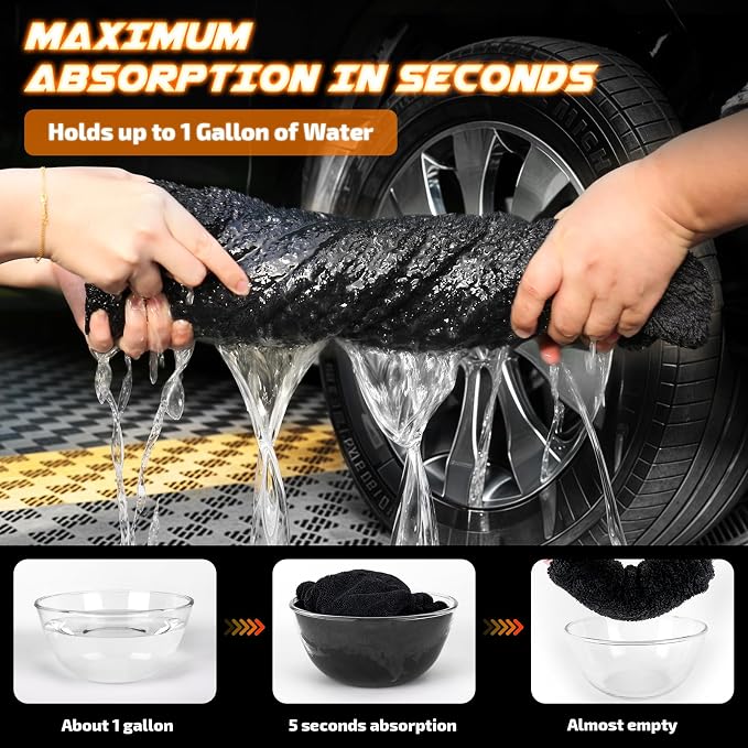 SMINDER 2-Pack 1200 GSM Car Drying Towels – Microfiber Towels for Cars (36" x 24"), Ultra-Absorbent, Streak-Free, Scratch-Free, No Water Spots, Double-Twist Pile & Edgeless Design(Orange)
