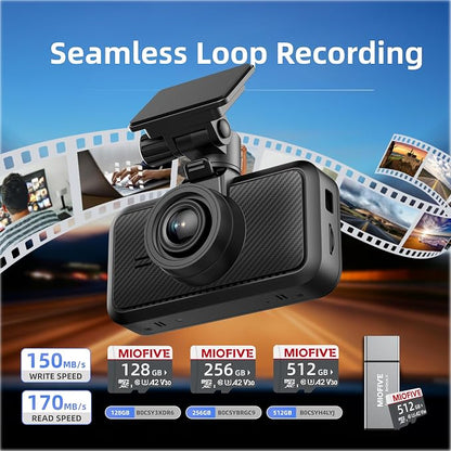 Miofive S1 4K Dash Cam Front - 2160P UHD Dash Camera for Cars, Built-in Wi-Fi, GPS, Bluetooth, 3" IPS Screen, HDR Super Night Vision, 24H Parking Mode, Support Max 512GB, Free 32GB Memory Card