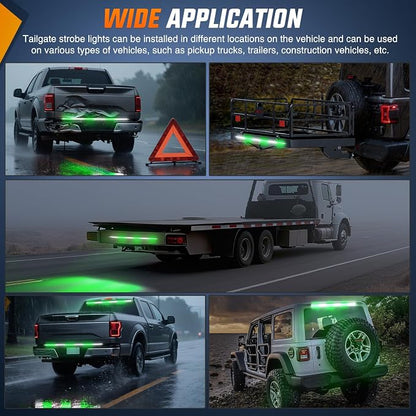 Nilight 48 Inch Truck Tailgate Strobe Light Strip Tail Emergency Bar Rear Window Warning Lamp Ultra-Bright Double Row 288 LED for Pickup Trailers Construction Vehicles Car SUV, Green White