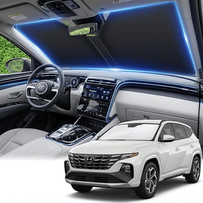 for Hyundai Tucson 2022 2023 2024 2025 2026 Windshield Sun Shade Front Window Shade Custom Fit Tucson Accessories Sun Visor Foldable Shade Blocks UV Rays Summer Must Have Car Accessories