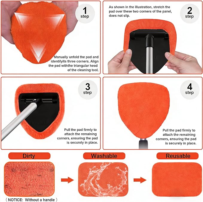 XINDELL 5 Pack Windshield Cleaner Microfiber Pads – Replacement Heads Cover for Xindell Tools. Washable & Reusable 5.7" W Triangle Pads (Red). Fits Window Reach Tool - Handle Not Included