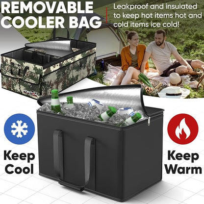 FORTEM Trunk Organizer with Cooler For SUV Car Trunk, Foldable Storage, Car Accessories for Women Men, Collapsible Bag, 600D Oxford, Non Slip Bottom, Straps, Soft Cover (105L)