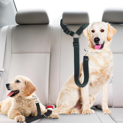 SunGrow Dog Seatbelt & Leash, Universal Vehicle Seatbelt Harness for Car Headrest, Pet Travel Essential, Adjustable Lead, Black Nylon, 19”-31” & 14-19” x 17-30”, 2 Pcs. Per Pack
