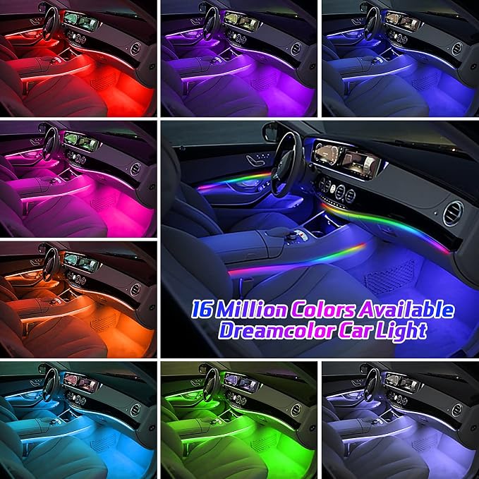 Dreamcolor Acrylic Interior Car Lights, WEBUPAR Car Accessories 18 in 1 Car LED Strip Lights with APP Control and 213 Modes, 175 inches 593 LEDs Fiber Optic Lights, RGB Neon Light Kits