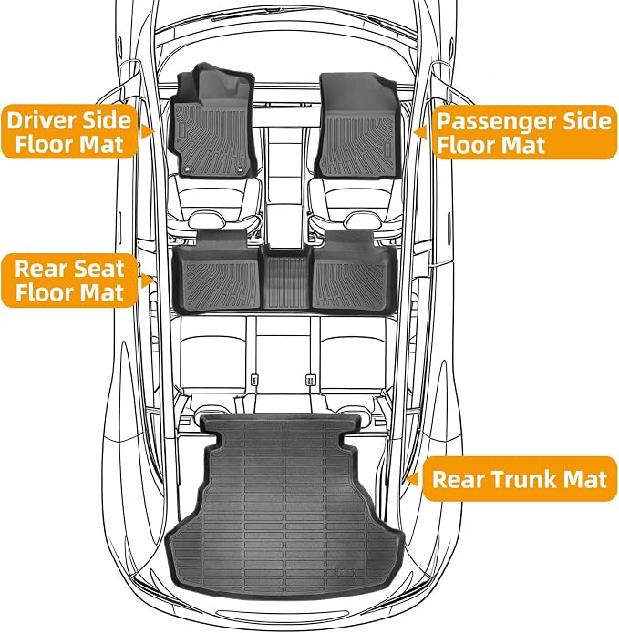 Floor Mats for Toyota Camry 2012 2013 2014 2015 2016 2017, Custom Fit Camry LE SE XLE XSE Hybrid LE SE XLE, 1st & 2nd & Cargo Liner, TPE Anti-Slip Waterproof 2012 Camry Floor Mats Car Accessories