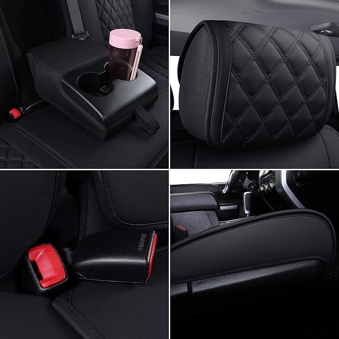 YIERTAI Tundra Seat Covers Compatible with Toyota Tundra 2008-2022 2023 2024 2025 2026 Crewmax Double Cab SR5 Limited Platinum TRD Pro Tundrasine 1794 Edition Waterproof Leather(5 PCS Full Set/Black)
