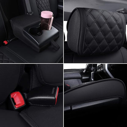 YIERTAI Tundra Seat Covers Compatible with Toyota Tundra 2008-2022 2023 2024 2025 2026 Crewmax Double Cab SR5 Limited Platinum TRD Pro Tundrasine 1794 Edition Waterproof Leather(5 PCS Full Set/Black)