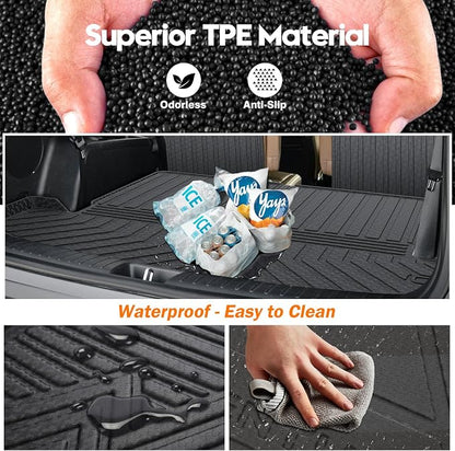 KUST Floor Mats Set for Kia Sorento 2021-2025 2026 (6 Seater, Not for Hybrid), All Weather Rear Trunk Cargo Liner with 2nd Row Back Seat Protector Full Set Car Mats Accessories TPE Rubber Raised Edge
