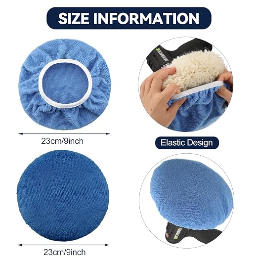 Tallew 40 Pcs 9 to 10 Inches Buffer Pads Bulk Car Polisher Bonnets Orbital Buffer Bonnets Microfiber Polishing Pad Car Wax Cover for Cleaning and Polishing(Royal Blue,Light Blue,White)