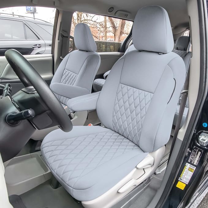 FH Group Custom Fit Car Seat Covers Specifically Made for 2011-2020 Toyota Sienna 7 Seater with Ultraflex Neoprene Water Resistant Automotive Seat Covers - Full Set Solid Gray