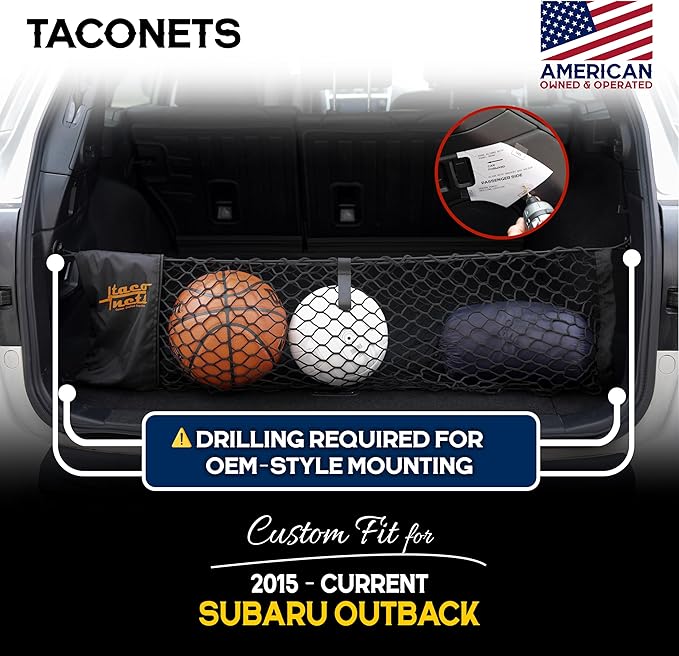 TacoNets Envelope Cargo Net for Subaru Outback - Fits 2015-Current - Upgraded 5mm Bungee - Integrated Storage Bag - Heavy Duty Hooks - Designed in USA