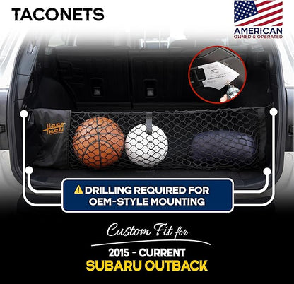 TacoNets Envelope Cargo Net for Subaru Outback - Fits 2015-Current - Upgraded 5mm Bungee - Integrated Storage Bag - Heavy Duty Hooks - Designed in USA