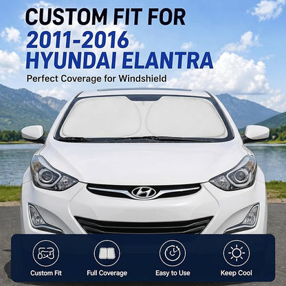 Windshield Sun Shade for 2011-2016 Hyundai Elantra Accessories - Windshield Sunshade Cover Front Window Shade Custom Fit Elantra Sun Visor Protector Foldable Blocks UV Rays