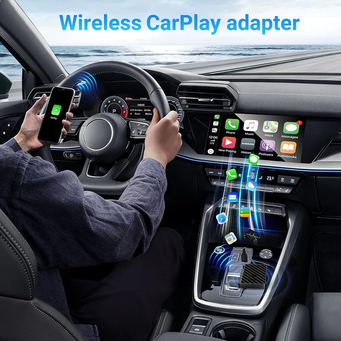 Apple CarPlay Wireless Adapter, Convert Wired CarPlay to Wireless, Bluetooth CarPlay Adapter for iPhone, Auto Connect Plug & Play Supports USB-A & USB-C, Compatible with 2016+ Cars & iOS 10+, Black