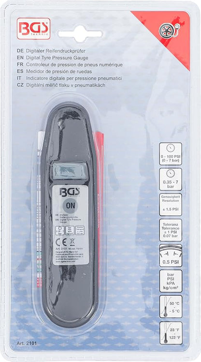 BGS 2101 Digital Tyre Pressure Gauge Bar, Black, 0,35-7,00